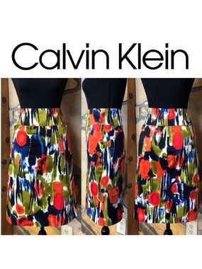 CALVIN KLEIN Watercolor Pencil Skirt Lined with Pockets (8)